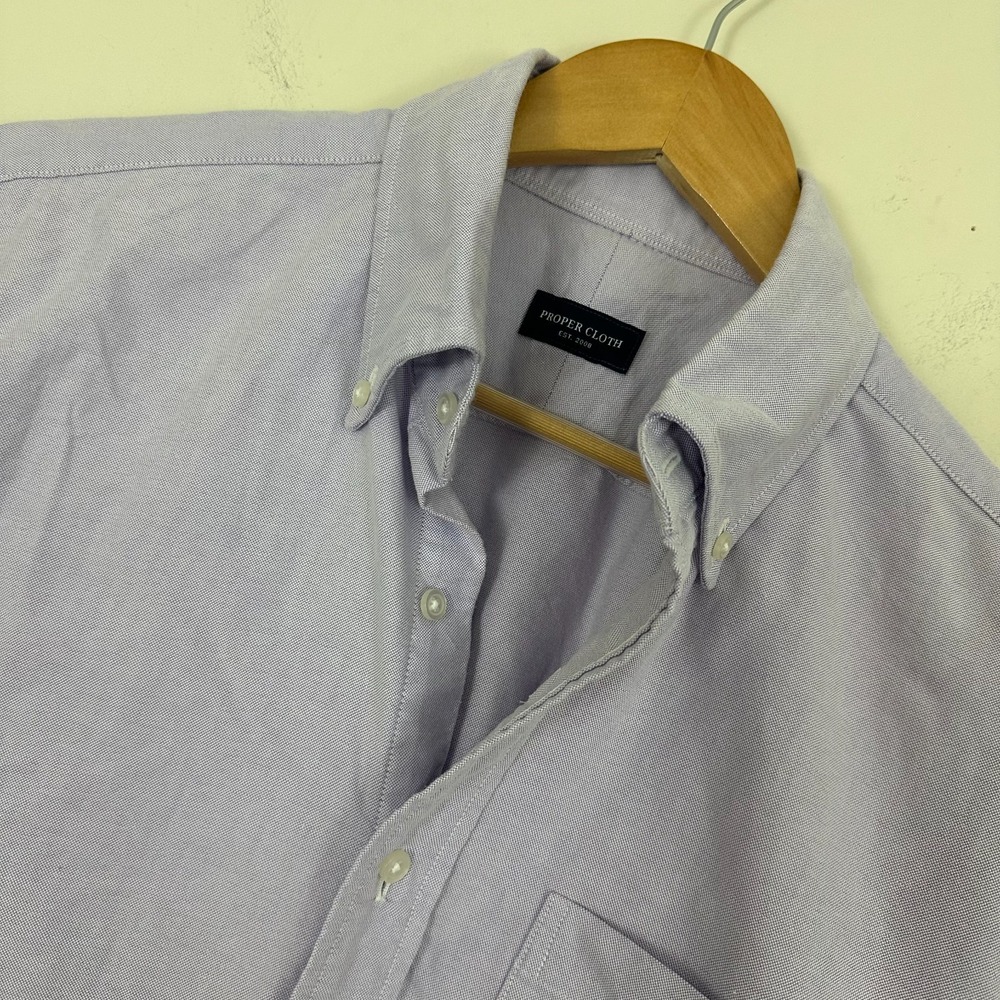 Proper Cloth Oxford OCBD Clark Shirt Purple Lilac Cotton Slim Fit Men Large 16.2